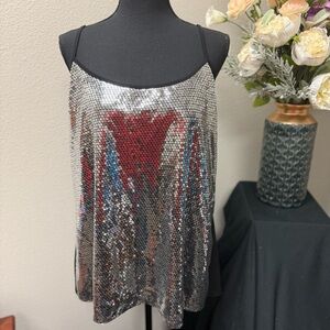 Sequin Metallic Party Cami Top – Silver & Multi | Size M